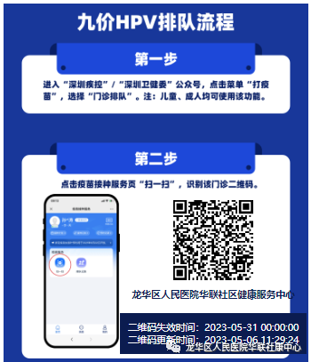 深圳龙华区华联社康九价HPV疫苗门诊排队二维码（持续更新）