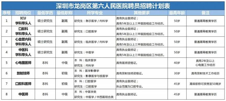 2023年深圳市龙岗区第六人民医院招聘工作人员