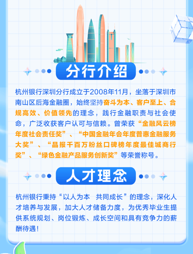 杭州银行深圳分行2026届秋季校园招聘